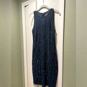Adrianna Papell size 12 blue sequin/mesh overlay  cocktail/wedding dress.